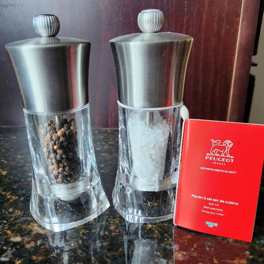 Peugeot Ouessant Mills, stainless top and acrylic bodies